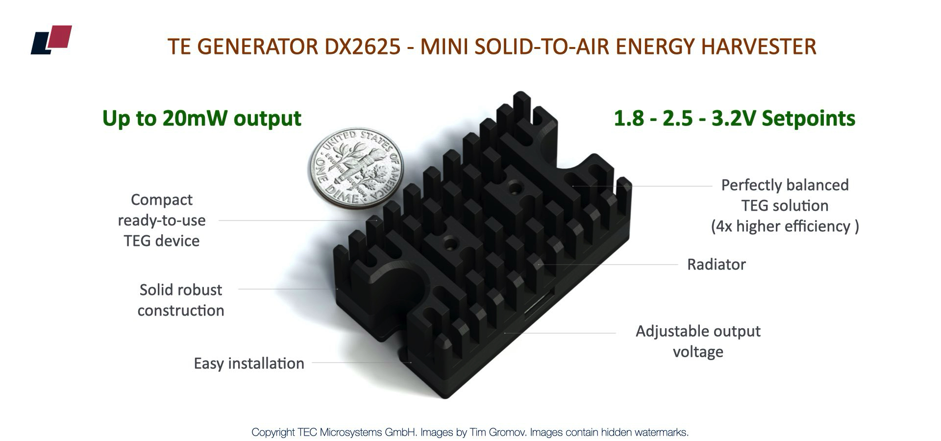 DX2625 Mini Thermoelectric Energy Harvester, ideal for WSN applications
